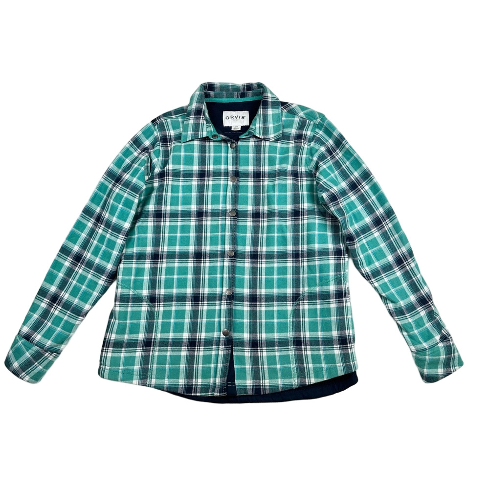 Ladies Large Teal Navy Double Lined Fleece Orvis Flannel
